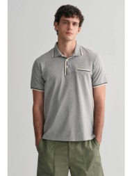 gant ανδρική πόλο μπλούζα πικέ με τσέπη και contrast ρίγες στα τελειώματα regular fit - 2013042 γκρι