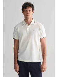 gant ανδρική πόλο μπλούζα πικέ με contrast ρίγα στα τελειώματα regular fit - 2062034 λευκό