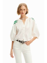 desigual γυναικείο βαμβακερό πουκάμισο μονόχρωμο με κεντημένο σχέδιο `kisty` - 24swbw25 λευκό