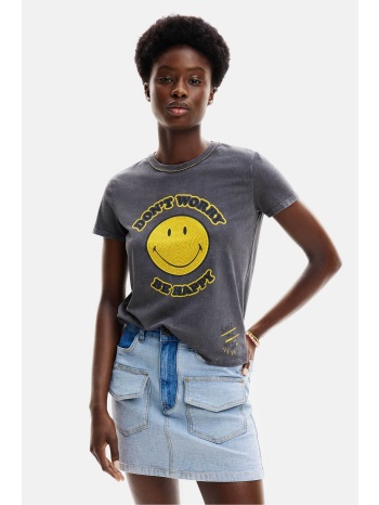 desigual γυναικείο βαμβακερό t-shirt με contrast smiley