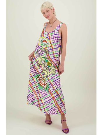 me369 γυναικείο maxi φόρεμα αμάνικο με all-over print
