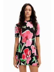 desigual γυναικείο mini φόρεμα με all-over ribbed υφή και watercolor-effect floral print `boston` - 