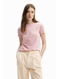 desigual γυναικείο βαμβακερό t-shirt μονόχρωμο με λογότυπο με tone-on-tone rhinestones `cor` - 24swt