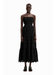 desigual γυναικείο maxi βαμβακερό φόρεμα μονόχρωμο με σχέδιο με δαντέλα `malver` - 24swvw12 μαύρο