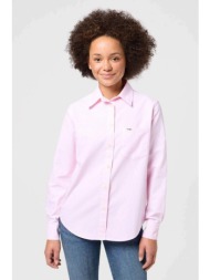 wrangler® γυναικείο πουκάμισο ριγέ με τσέπη και λογότυπο regular fit - 112350327 ροζ