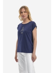 la martina γυναικείο βαμβακερό t-shirt μονόχρωμο με κεντημένο λογότυπο και άνοιγμα στην πλάτη - ywr3