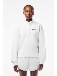 lacoste γυναικεία μπλούζα φούτερ μονόχρωμη με contrast lettering στην πλάτη - sf7248 λευκό
