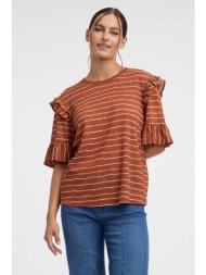 orsay γυναικεία μπλούζα ριγέ με βολάν στα μανίκια - 123004 -x18-1441 ταμπά