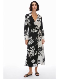 pennyblack γυναικείο midi φόρεμα κρουαζέ με floral print `alga` - 2411221103200 ασπρόμαυρο