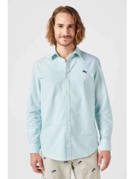 wrangler® ανδρικό πουκάμισο με ριγέ σχέδιο και λογότυπο regular fit - 112350480 τυρκουάζ