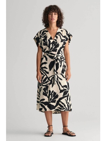 gant γυναικείο midi φόρεμα με palm print και v λαιμόκοψη