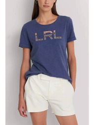lauren ralph lauren γυναικείο t-shirt μονόχρωμο βαμβακερό με κεντημένο μονόγραμμα - 200925956001 μπλ