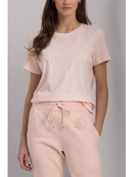 lauren ralph lauren γυναικείο t-shirt μονόχρωμο με κεντημένο μονόγραμμα - 200931911005 ροζ ανοιχτό