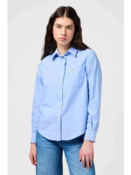 wrangler® γυναικείο πουκάμισο με τσέπη και λογότυπο regular fit - 112350324 μπλε ανοιχτό