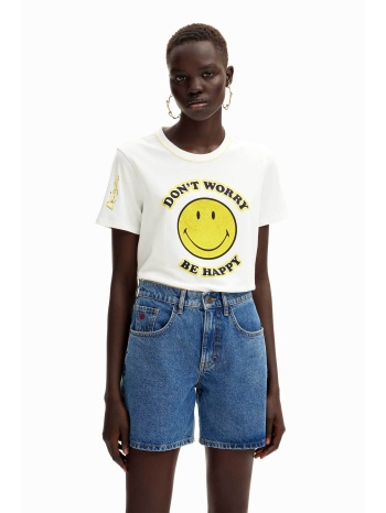 desigual γυναικείο βαμβακερό t-shirt με contrast smiley