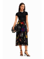 desigual γυναικείο midi φόρεμα με πολύχρωμο print - 24swvk47 μαύρο
