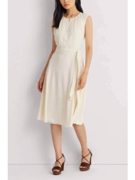 lauren ralph lauren γυναικείο midi φόρεμα μονόχρωμο με πιέτες μπροστά και ασορτί ζώνη - 250926638001