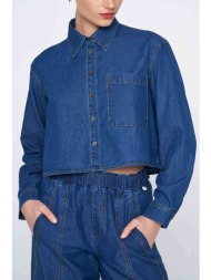 `ale γυναικείο πουκάμισο cropped με denim όψη - 81253215 denim blue