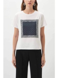 emme by marella γυναικείο t-shirt βαμβακερό μονόχρωμο με contrast print - 2415971121 μπλε σκούρο