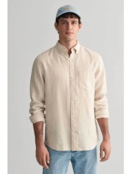gant ανδρικό λινό πουκάμισο button down με τσέπη και λογότυπο regular fit - 3240067 μπεζ