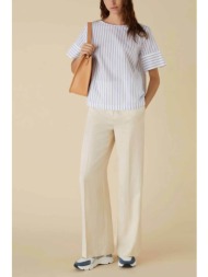 emme by marella γυναικεία μπλούζα βαμβακερή με ριγέ σχέδιο και πιέτα πίσω - 2415111151 λευκό