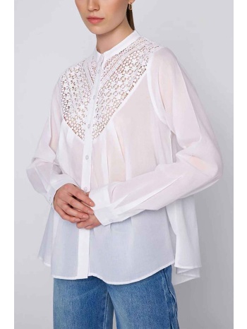 `ale γυναικείο πουκάμισο με ημιδιαφάνεια και δαντέλα κιπούρ