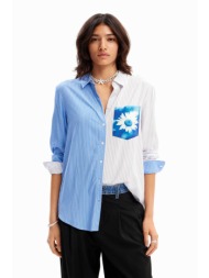desigual γυναικείο πουκάμισο δίχρωμο με ριγέ σχέδιο και τσέπη μπροστά `flower pocket` - 24swcw06 λευ