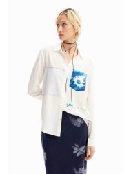 desigual γυναικείο πουκάμισο με patchwork σχέδιο και contrast lettering `genova` - 24swcw21 λευκό