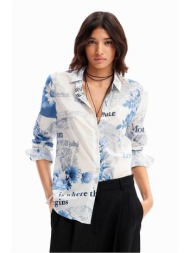 desigual γυναικείο βαμβακερό πουκάμισο με all-over faded print `flowers news` - 24swcw22 λευκό