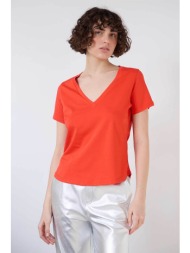bill cost γυναικείο μονόχρωμο t-shirt με v λαιμόκοψη - 10-120640-0 κοραλί