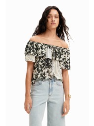 desigual γυναικεία μπλούζα με all-over patchwork με floral print `anais` - 24swbw01 ασπρόμαυρο