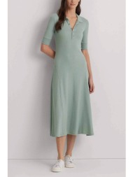 lauren ralph lauren γυναικείο midi φόρεμα μονόχρωμο με κεντημένο μονόγραμμα - 200889071005 πράσινο μ