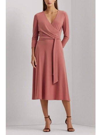 lauren ralph lauren γυναικείο midi φόρεμα μονόχρωμο με