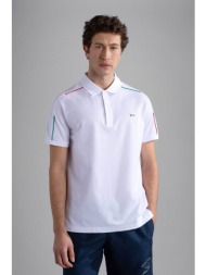 paul&shark ανδρική μπλούζα πόλο με ριγέ λεπτομέρειες και μεταλλικό logo - 24411313 λευκό