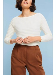 esprit γυναικεία πλεκτή μπλούζα structured με 3/4 μανίκι straight fit - 014ee1i310 λευκό