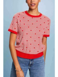 esprit γυναικεία πλεκτή μπλούζα jacquard straight fit - 014ee1i320 κόκκινο