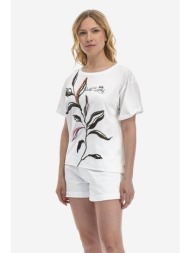 la martina γυναικείο t-shirt βαμβακερό μονόχρωμο με contrast print - ywr302-js317 λευκό