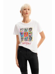 desigual γυναικείο βαμβακερό t-shirt με πολύχρωμο print μπροστά `rollings` - 24swtk49 λευκό