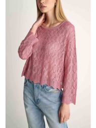 attrattivo γυναικεία πλεκτή μπλούζα με διάτρητο σχέδιο - 9p20752c ροζ