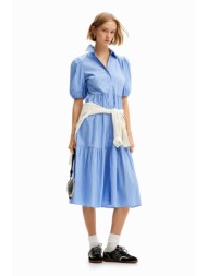 desigual γυναικείο midi σεμιζιέ φόρεμα βαμβακερό με ριγέ σχέδιο `alejandria` - 24swvw82 μπλε