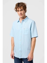 wrangler® ανδρικό κοντομάνικο πουκάμισο με τσέπη και λογότυπο - 112352188 μπλε ανοιχτό