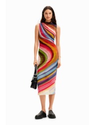 desigual γυναικείο midi φόρεμα με all-over πολύχρωμο digital-effect wave print `lupe` - 24swvk67 πολ