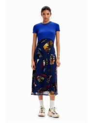 desigual γυναικείο midi φόρεμα με πολύχρωμο print - 24swvk47 μπλε ρουά