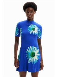 desigual γυναικείο mini φόρεμα με all-over ribbed υφή και daisies print `margaritas` - 24swvk70 μπλε