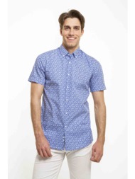 the bostonians ανδρικό κοντομάνικο πουκάμισο button down με all-over print - byp2223 μπλε