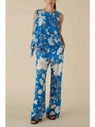 emme by marella γυναικείο παντελόνι με σατέν όψη και all-over floral print - 2415131062 μπλε