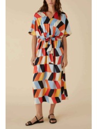 emme by marella γυναικείο midi φόρεμα με all-over πολύχρωμο γεωμετρικό pattern - 2415221071 κρέμ