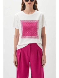 emme by marella γυναικείο t-shirt βαμβακερό μονόχρωμο με contrast print - 2415971121 φούξια