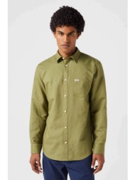 wrangler® ανδρικό πουκάμισο με τσέπη και λογότυπο regular fit - 112352134 λαδί