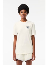 lacoste γυναικείο t-shirt με sgnature logo print regular fit - tf0854 υπόλευκο